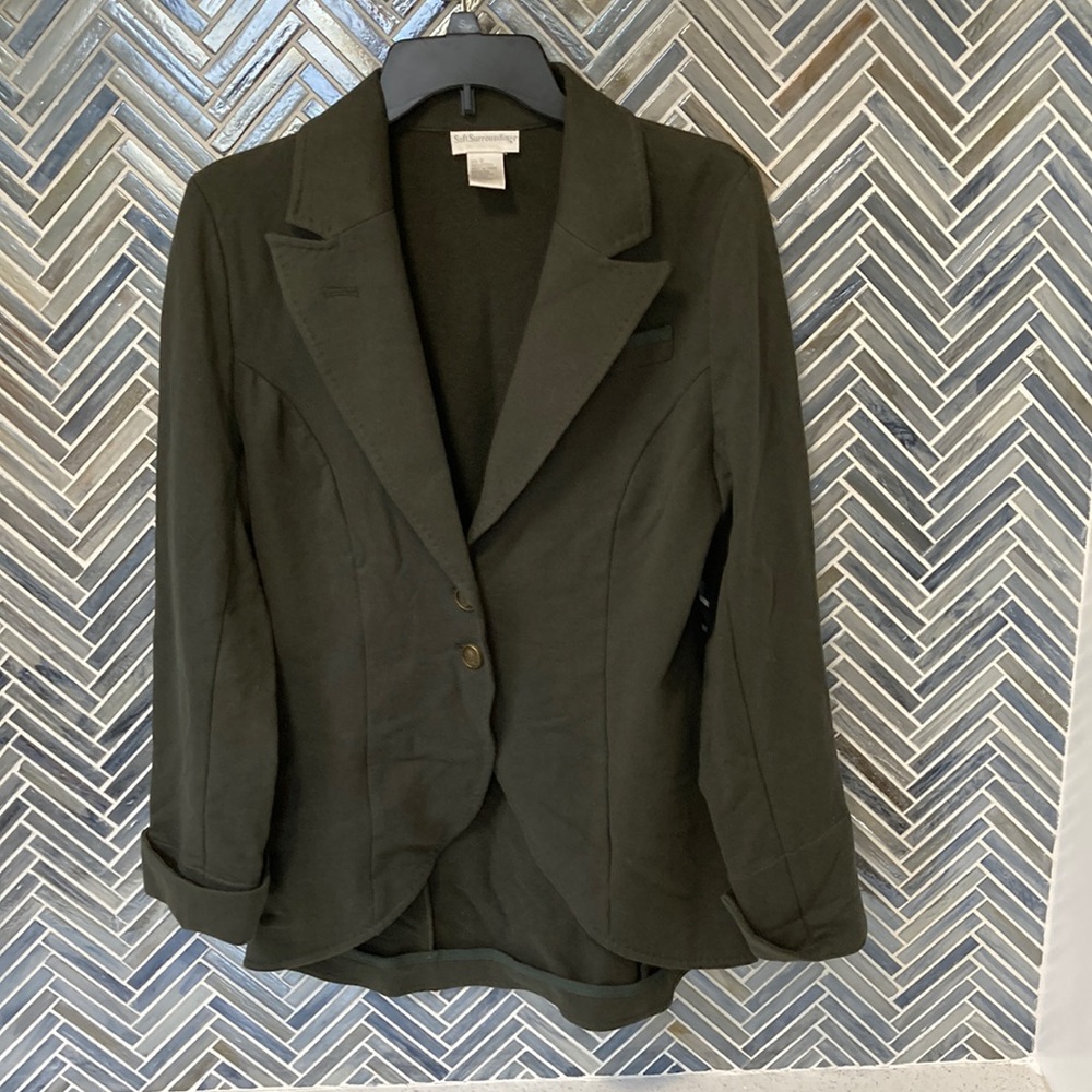 Soft Surroundings army green cotton high low blazer